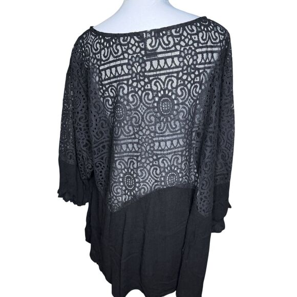 Torrid womens top 5 5x black lace and crinkle elbow length sleeve - Picture 9 of 10